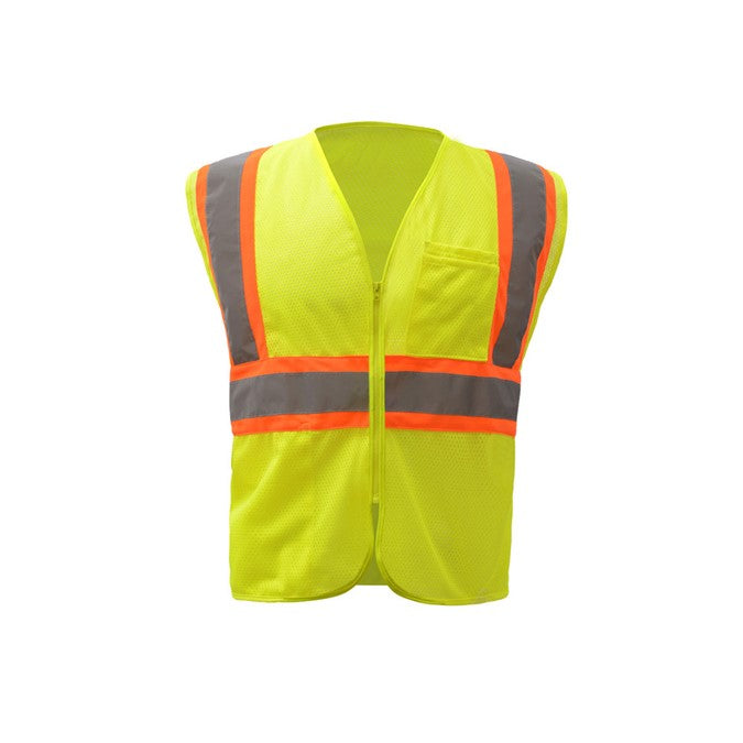 GSS Standard Class 2 Two Tone Mesh Zipper Safety Vest 1005 Lime