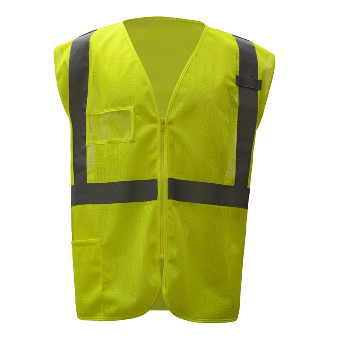 GSS Standard Class 2 Mesh Zipper Safety Vest with Id Pocket 1009 Lime
