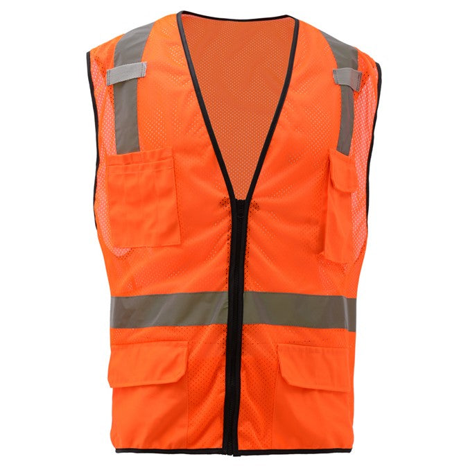 GSS Premium Class 2 Multi Purpose Mesh Zipper 6 Pockets Vest 1506 Orange